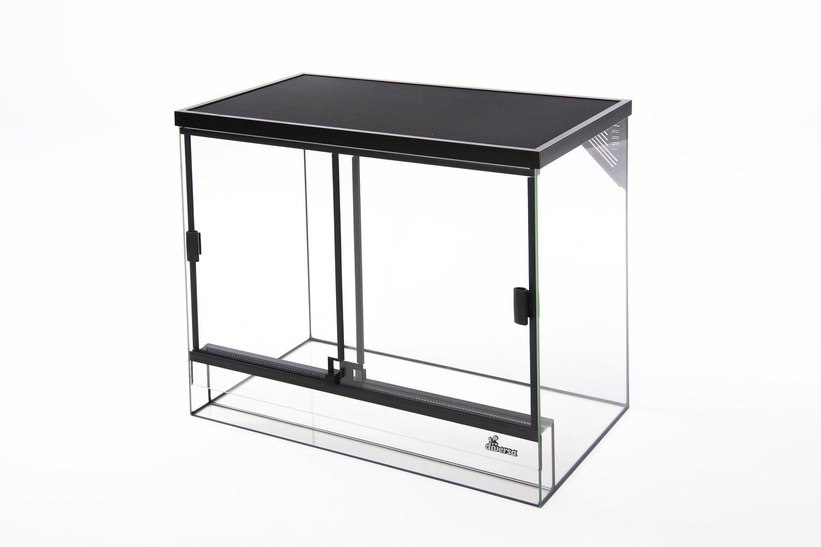 Terrarium L30xT25xH25 3mm Glas mit Schwarzem Gitterdeckel